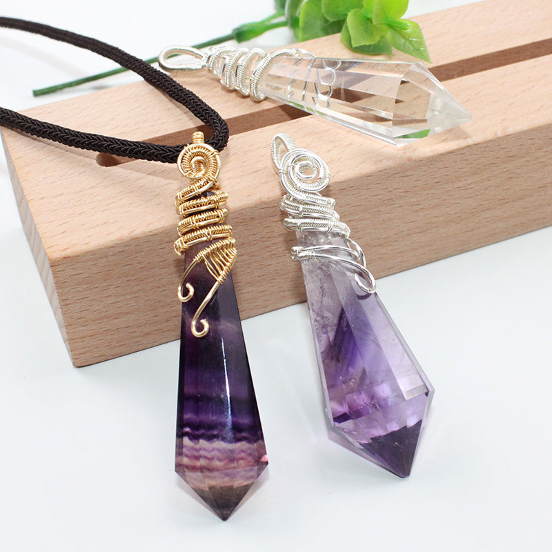 Kalung kristal asli, bandul, loket, polihedron, loket penggulungan, ungu, putih, model lelaki dan wanita, rantai baju sejuk