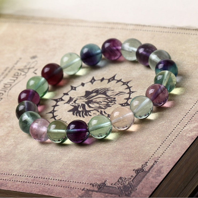 Gelang fluorit tujuh warna semulajadi, gelang kristal bulatan tunggal, manis dan ringkas, seni segar, barang kemas
