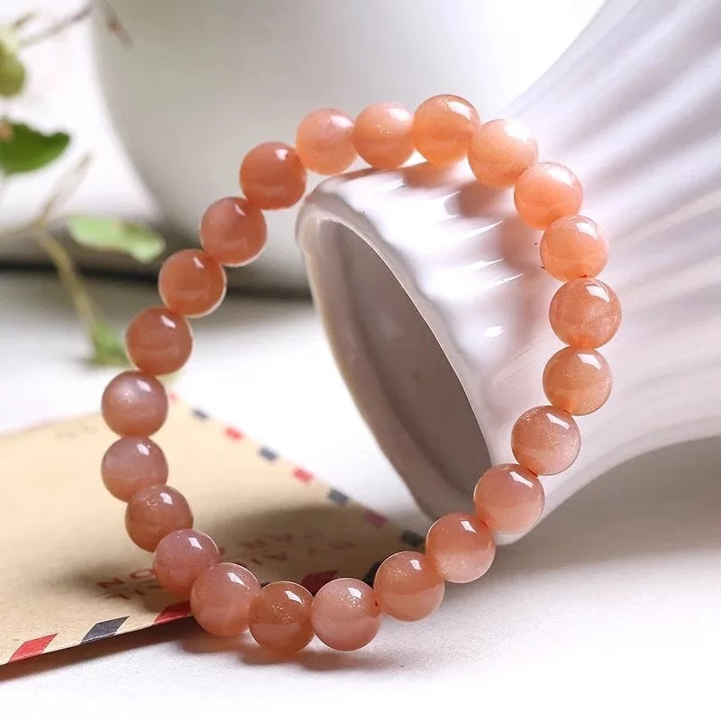 Gelang batu matahari semulajadi, gelang batu bulan oren, bulatan tunggal, opal, kristal, barang kemas pasangan