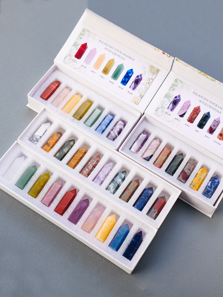 Natural Crystal Rough Crystal Column, Decoration, Specimen Ore, Agate, Gemstone, Seven Colors, Box Set, Home Decoration