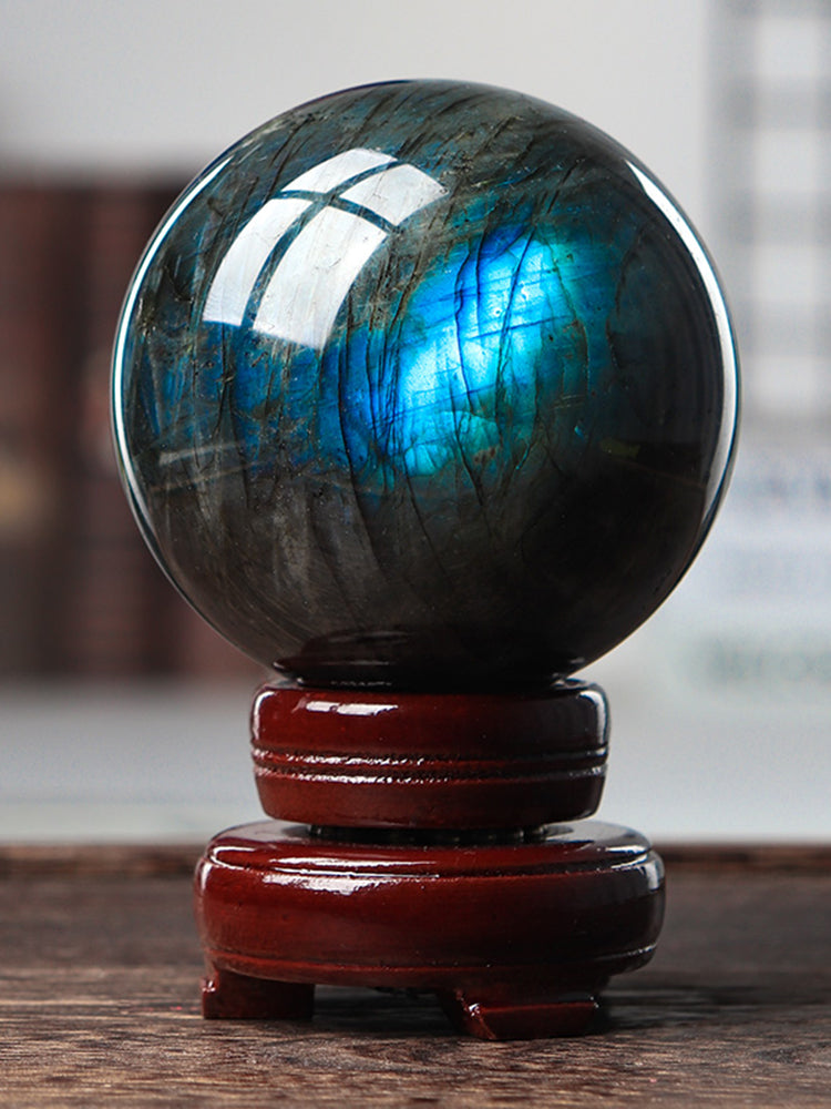Natural Crystal Sphere, Fire Moonstone, Decoration, Labradorite Sphere, Ore Rough Stone, Gemstone, Home Office, Desktop Decoration
