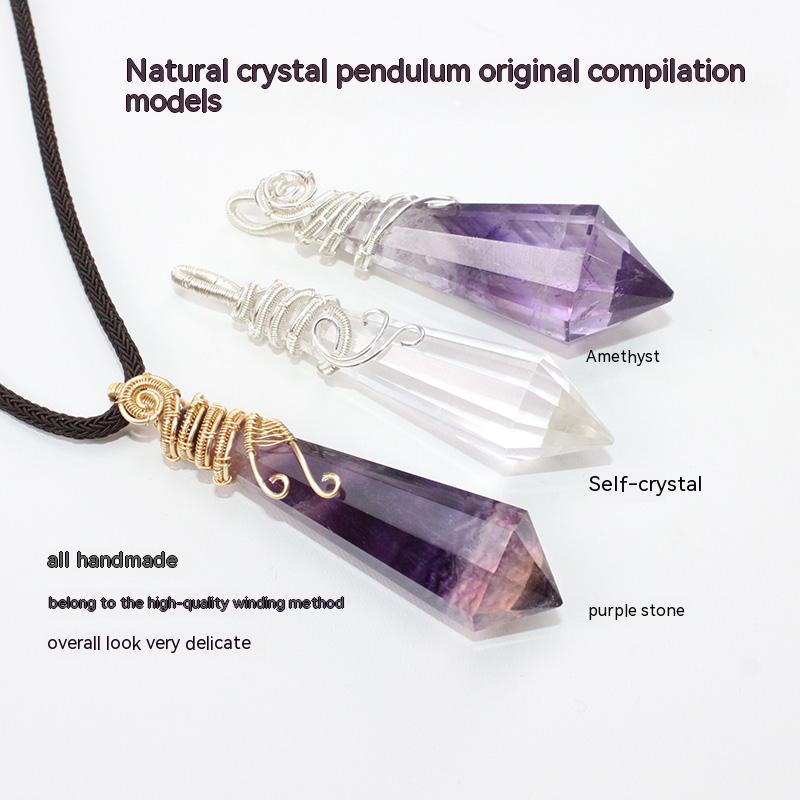 Kalung kristal asli, bandul, loket, polihedron, loket penggulungan, ungu, putih, model lelaki dan wanita, rantai baju sejuk