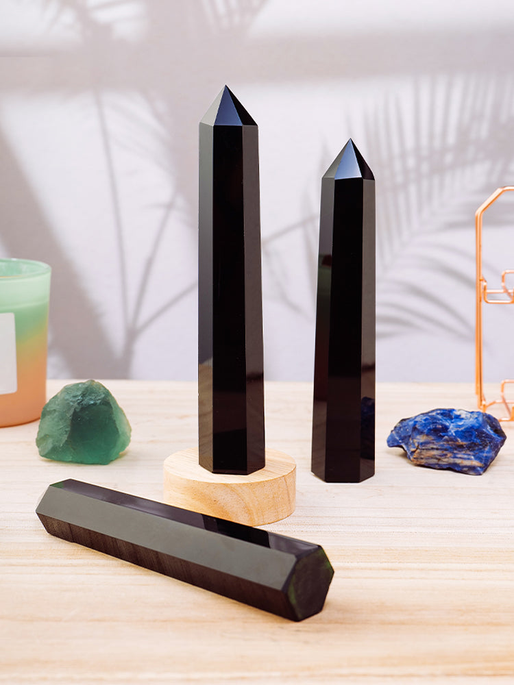 Batu mentah bijih kristal asli, lajur kristal, menara kristal, obsidian, prisma heksagon, hiasan, kelengkapan rumah, ruang tamu, hiasan meja