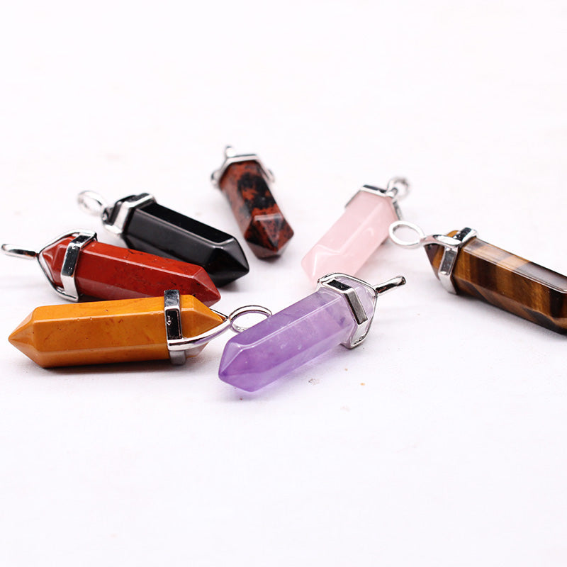 Loket bandul kristal, barang kemas untuk lelaki dan wanita, prisma heksagon berbucu tunggal, kalung, barang kemas, batu, batu permata, loket