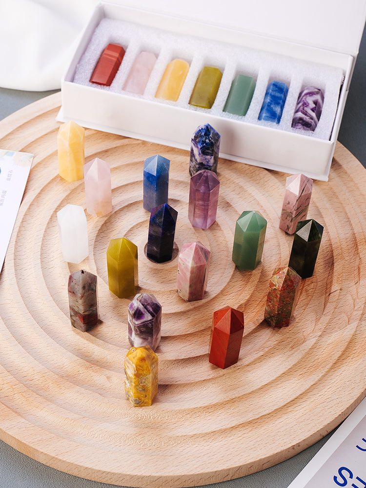 Natural Crystal Rough Crystal Column, Decoration, Specimen Ore, Agate, Gemstone, Seven Colors, Box Set, Home Decoration