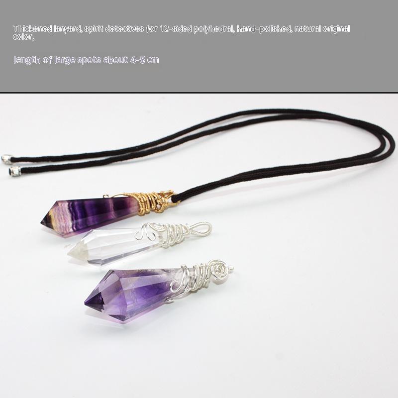 Kalung kristal asli, bandul, loket, polihedron, loket penggulungan, ungu, putih, model lelaki dan wanita, rantai baju sejuk