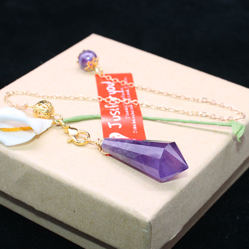 Loket pendulum amethyst asli, bijih batu mentah dengan loket rantai ekor, model lelaki dan wanita, hadiah hari jadi, barang kemas, rantai