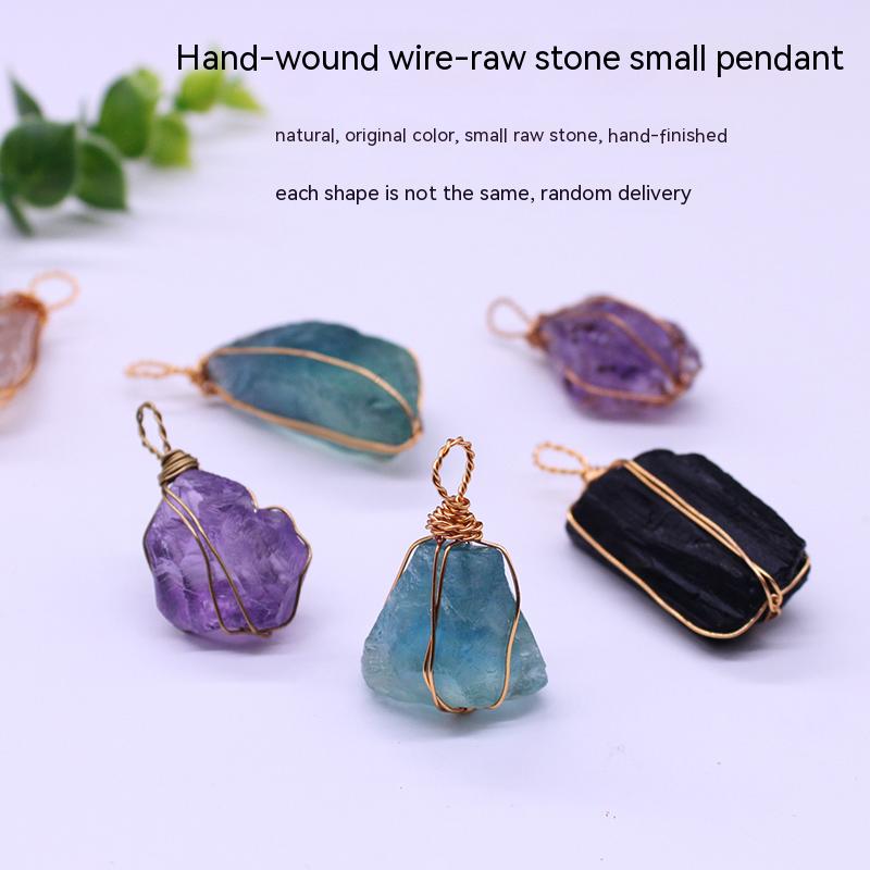 Natural crystal rough stone pendant, fluorite, hand-woven, collarbone chain necklace, jewelry, gift, simple pendant