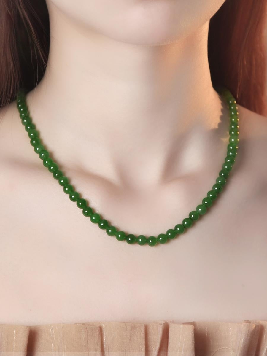 Kalung jed Hetian, kalung hijau matahari, loket manik longgar, gelang jed, manik tali tangan, rantai klavikula, rantai jasper