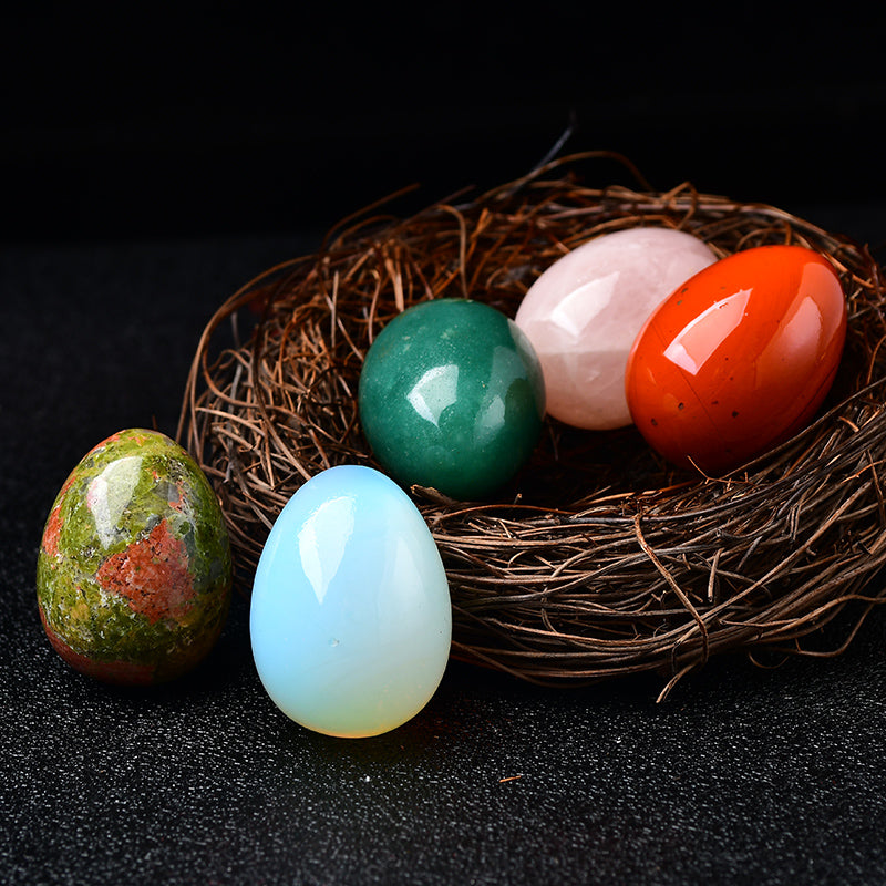 Kristal merah jambu asli, opal, bunga zamrud, jasper merah, jed aventurine, telur besar, batu kasar