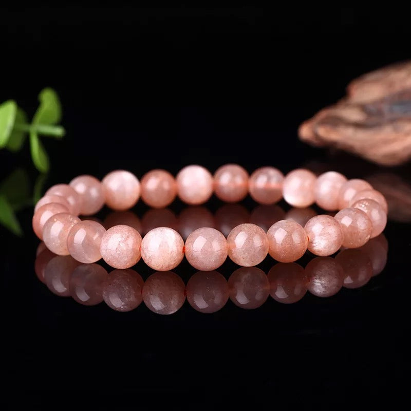 Gelang batu matahari semulajadi, gelang batu bulan oren, bulatan tunggal, opal, kristal, barang kemas pasangan