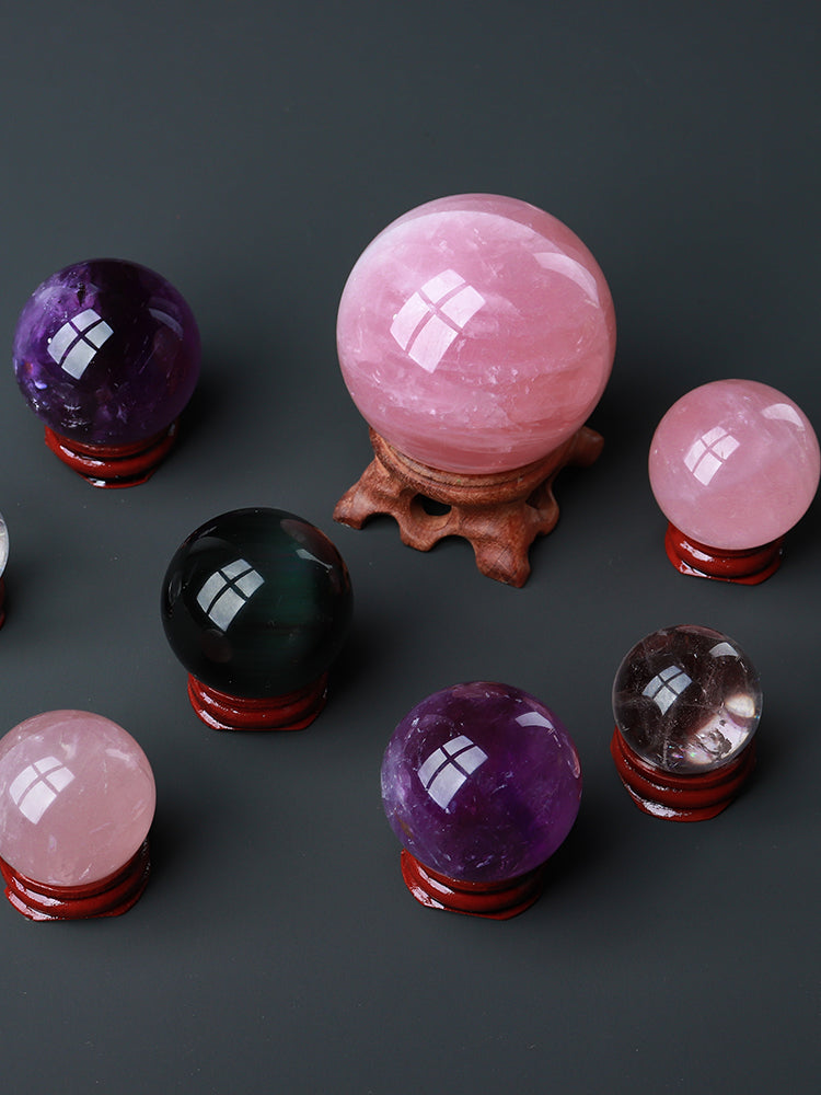 Natural Clear Quartz Sphere, Rose Quartz Sphere, Amethyst Sphere, Obsidian, Home Living Room, Office Desktop, Decoration