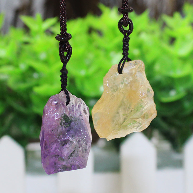 Natural crystal raw stone pendants, purple and yellow mineral crystals, men's and women's necklaces, clavicle chains, jewelry, gemstones, pendants
