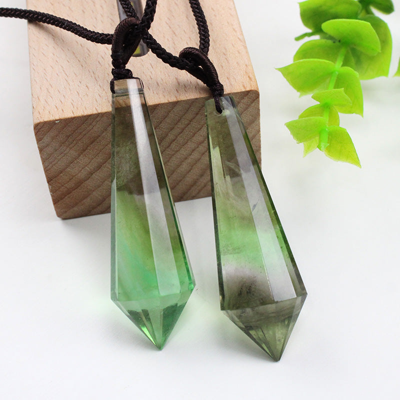 Pendulum kalung kristal asli, loket, fluorit hijau, batu kasar, loket, polihedron, aksesori untuk lelaki dan wanita, hadiah
