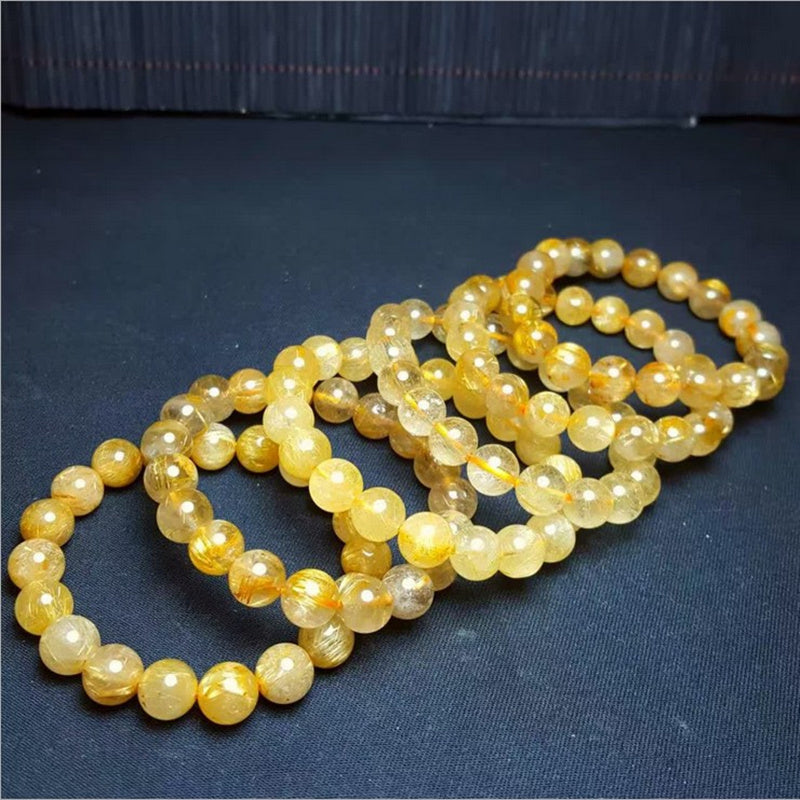 Gelang kristal asli, gelang kristal rambut emas Brazil, kristal titanium, kristal sutera emas, gelang, pasangan, pemindahan, barang kemas fesyen