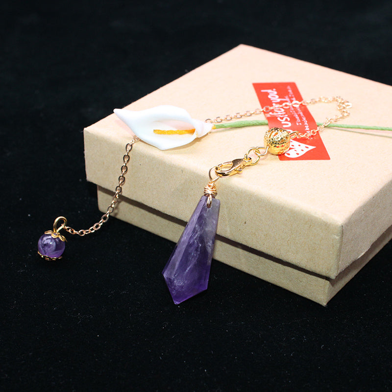 Loket pendulum amethyst asli, bijih batu mentah dengan loket rantai ekor, model lelaki dan wanita, hadiah hari jadi, barang kemas, rantai