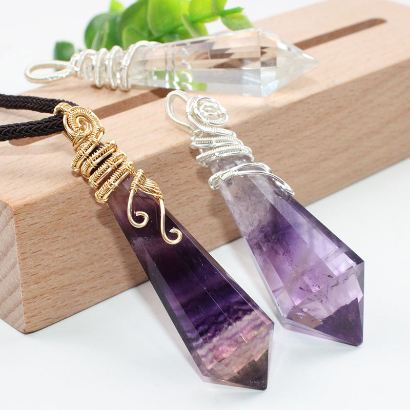 Kalung kristal asli, bandul, loket, polihedron, loket penggulungan, ungu, putih, model lelaki dan wanita, rantai baju sejuk