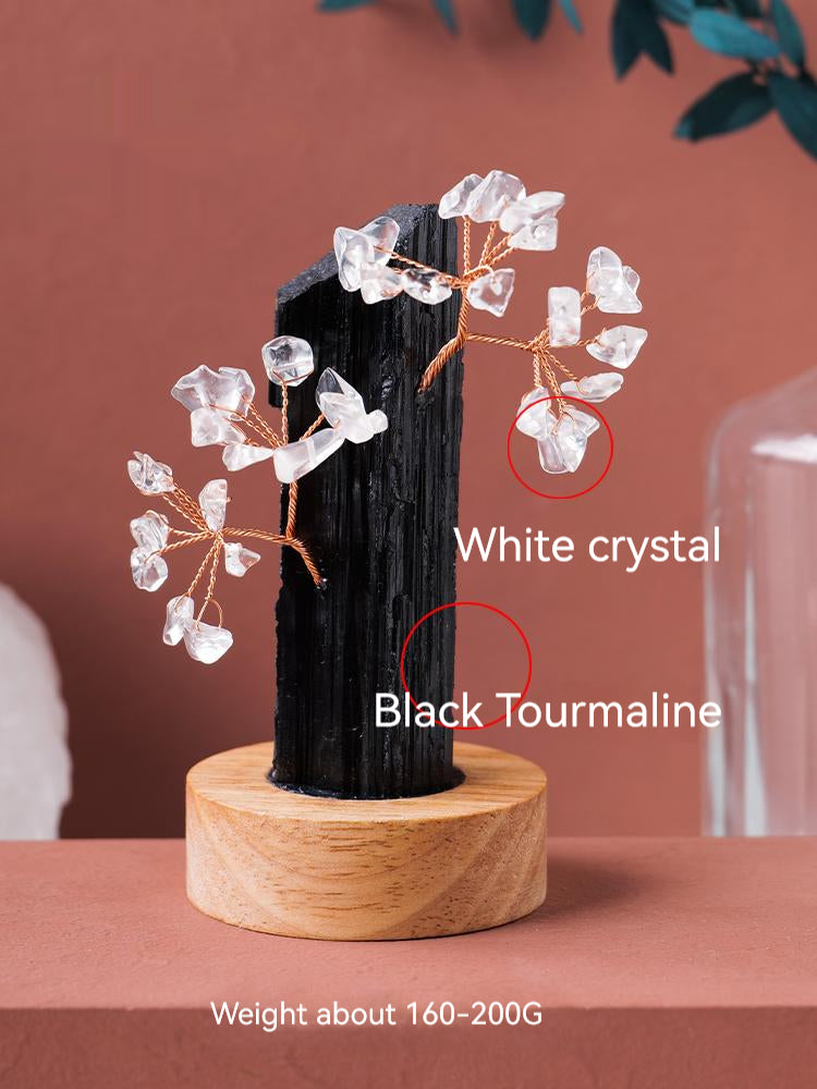 Kristal asli kaya pokok hitam turmalin mentah hiasan bijih batu pejabat desktop hiasan rumah pindah rumah hadiah asal