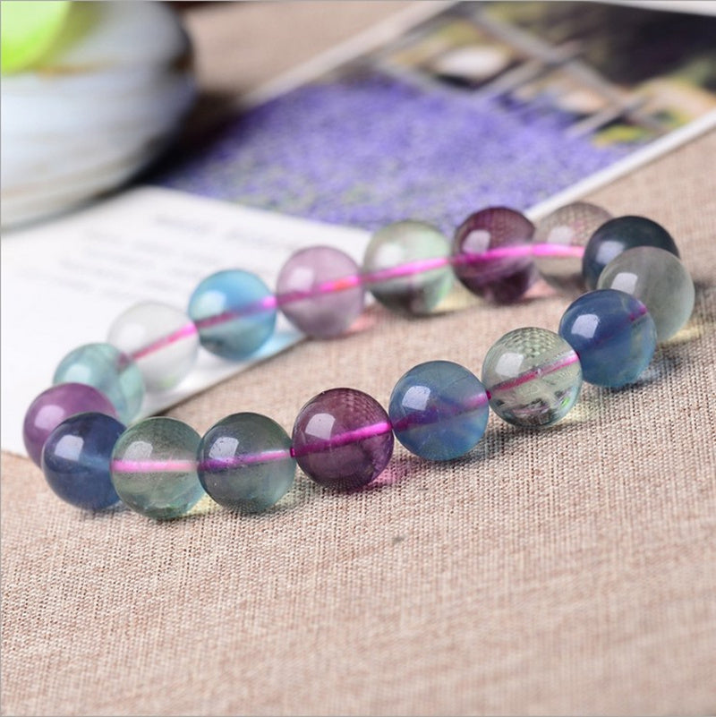 Gelang fluorit tujuh warna semulajadi, gelang kristal bulatan tunggal, manis dan ringkas, seni segar, barang kemas