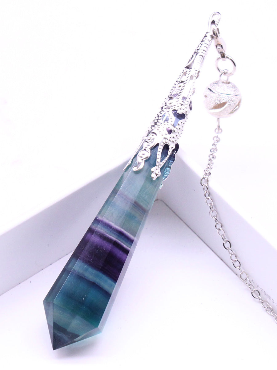 Loket pendulum kristal asli, fluorit berwarna, titik tunggal, batu kasar kristal, rantai leher lelaki dan wanita, hadiah, rantai ekor