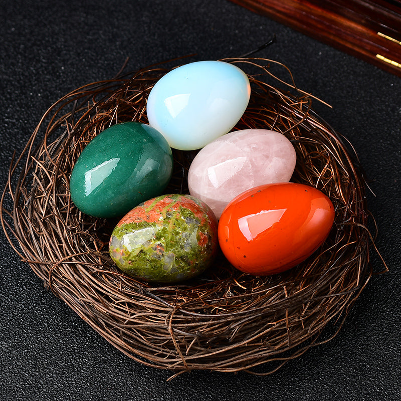 Kristal merah jambu asli, opal, bunga zamrud, jasper merah, jed aventurine, telur besar, batu kasar