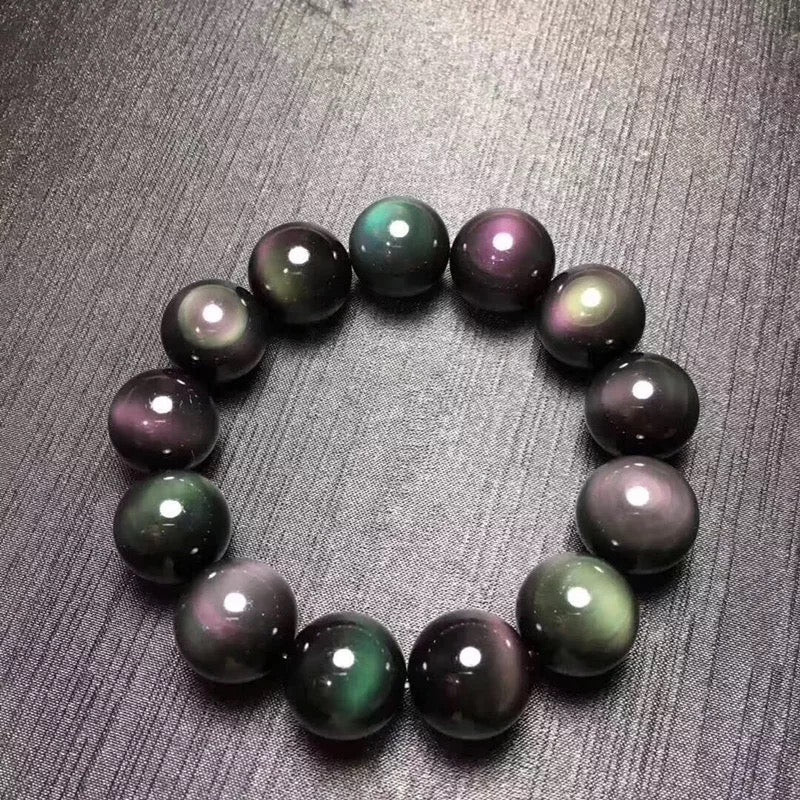 Gelang obsidian mata pelangi berganda semula jadi, model lelaki dan wanita, gelang bulatan tunggal obsidian mata dua, pasangan kristal positif