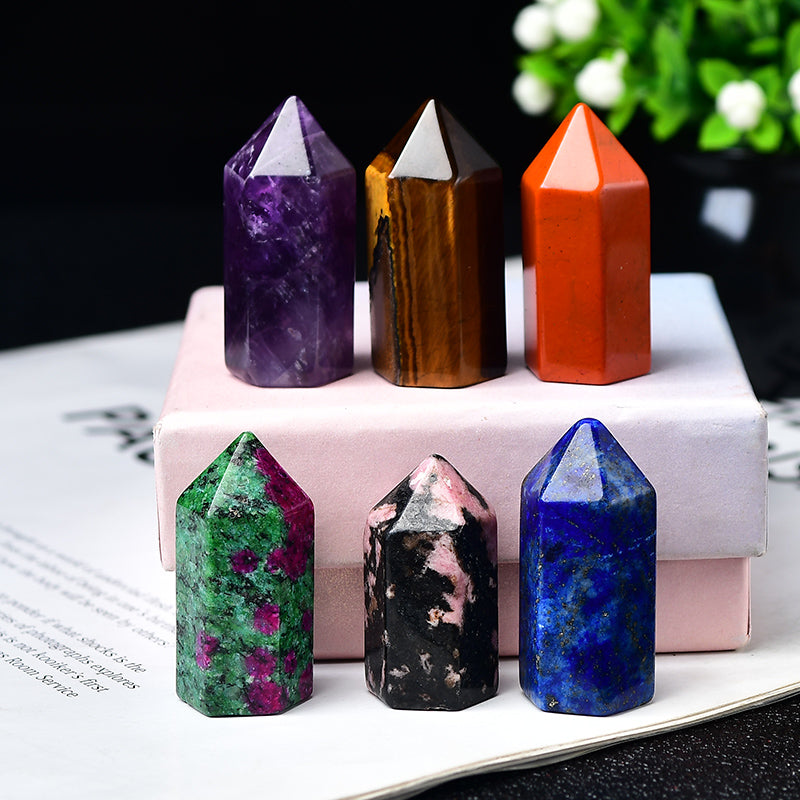 Natural single-pointed column, seven-star array decoration, hexagonal crystal column, lapis lazuli, white crystal, pink crystal, fluorite, opal