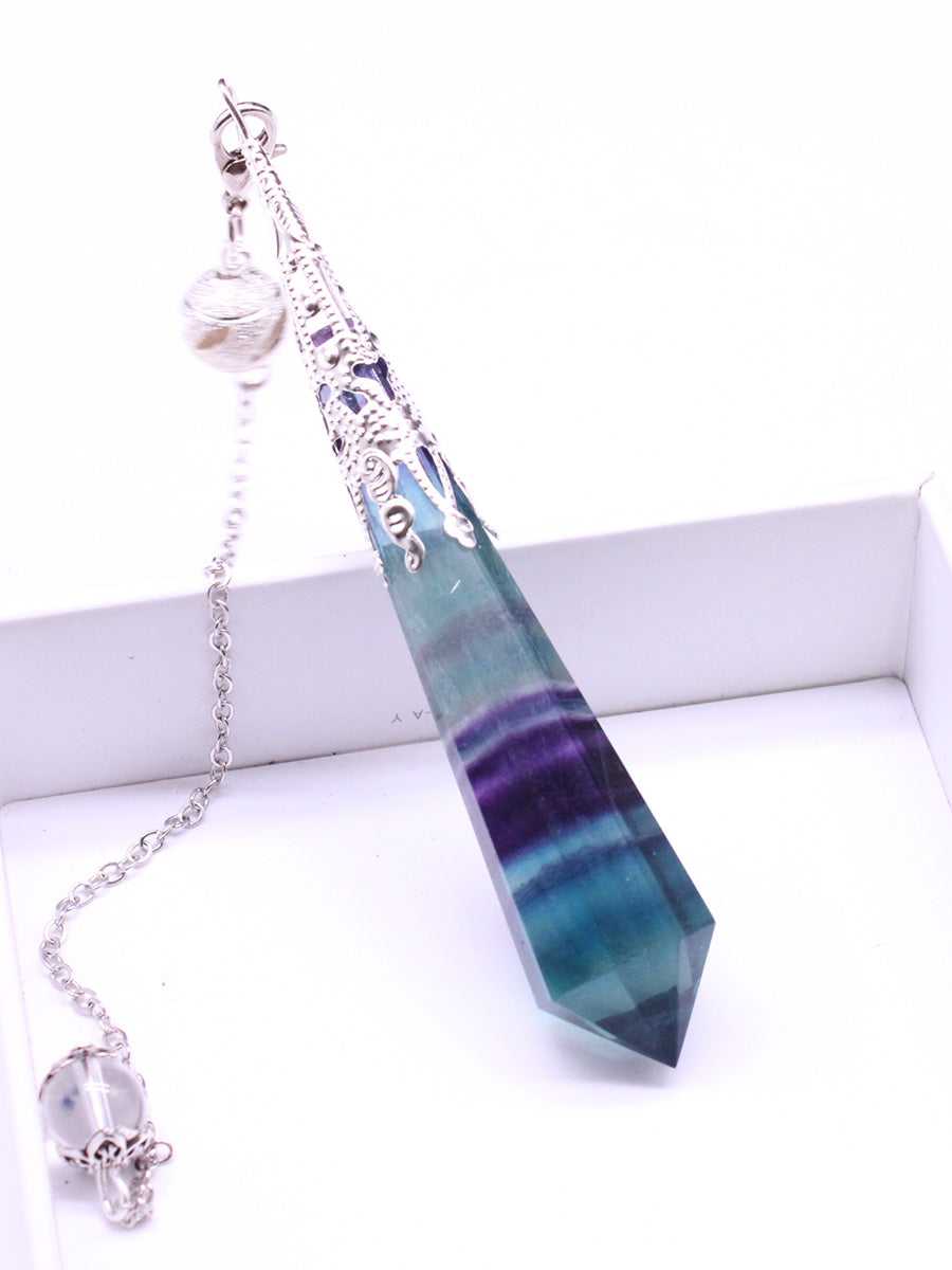 Loket pendulum kristal asli, fluorit berwarna, titik tunggal, batu kasar kristal, rantai leher lelaki dan wanita, hadiah, rantai ekor
