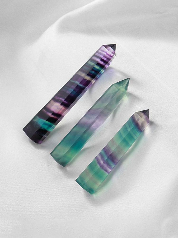 Fluorit berwarna-warni semula jadi, titik tunggal heksagon, tiang kristal amethyst kasar, hiasan meja