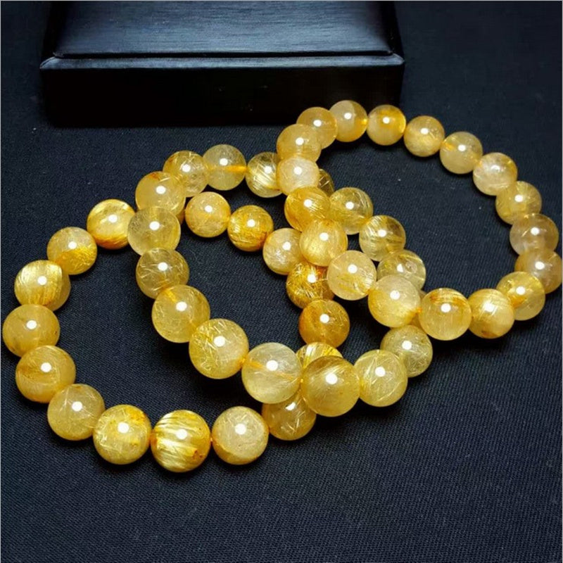 Gelang kristal asli, gelang kristal rambut emas Brazil, kristal titanium, kristal sutera emas, gelang, pasangan, pemindahan, barang kemas fesyen