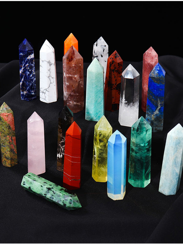 Batu kasar kristal asli, tiang berbucu tunggal, hiasan, tiang kristal heksagon fluorit putih-kuning-hijau, kelengkapan rumah, ruang tamu, hiasan