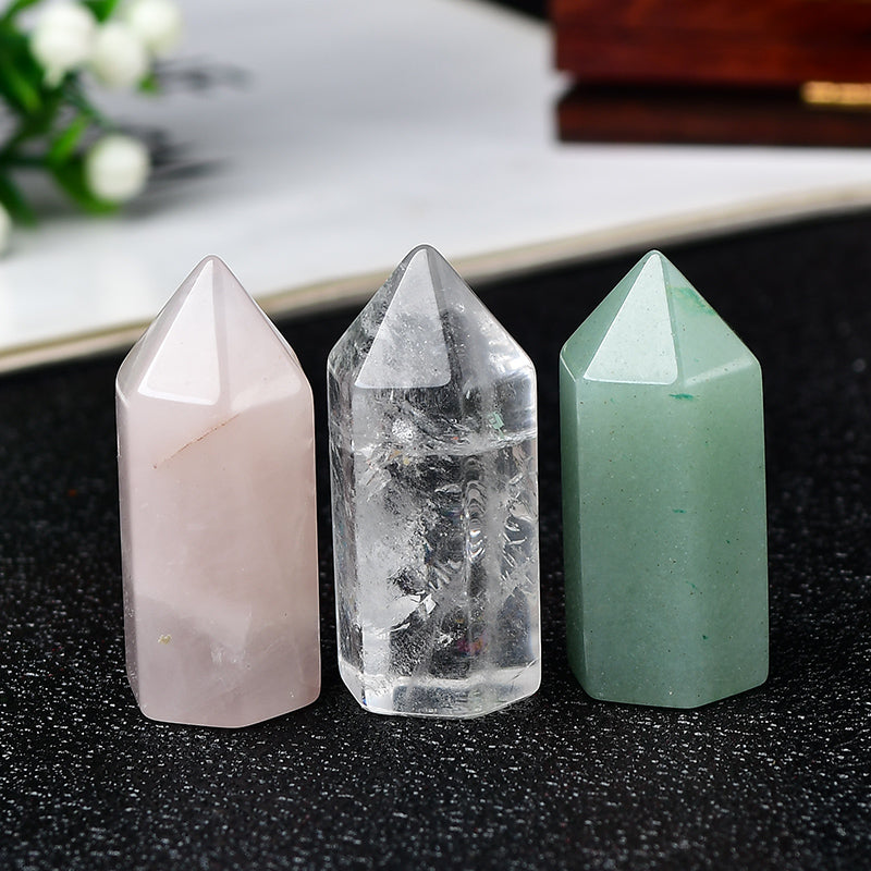 Natural single-pointed column, seven-star array decoration, hexagonal crystal column, lapis lazuli, white crystal, pink crystal, fluorite, opal