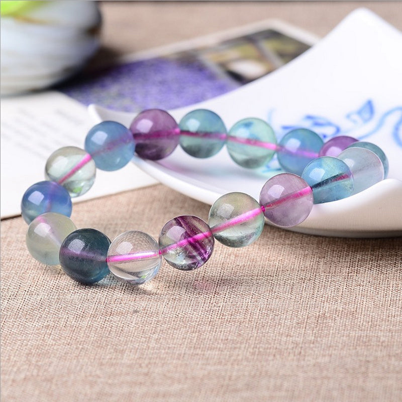 Gelang fluorit tujuh warna semulajadi, gelang kristal bulatan tunggal, manis dan ringkas, seni segar, barang kemas