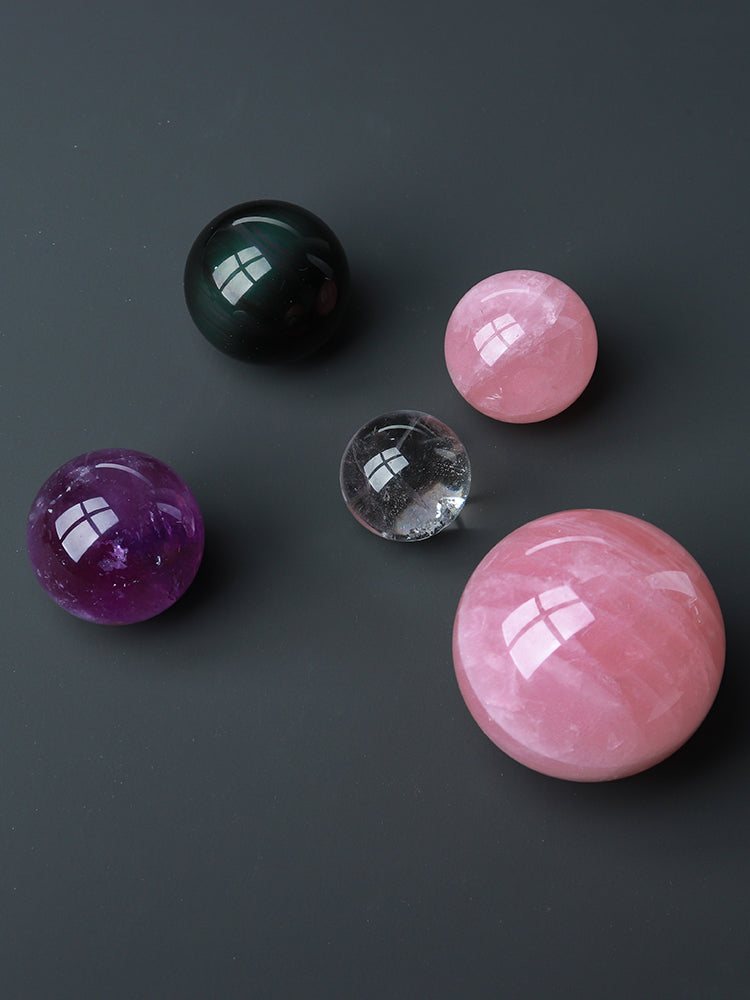 Natural Clear Quartz Sphere, Rose Quartz Sphere, Amethyst Sphere, Obsidian, Home Living Room, Office Desktop, Decoration