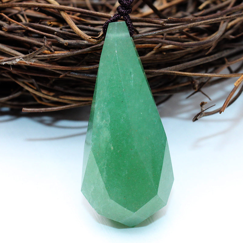 Natural Green Crystal Raw Stone Pendant, Aventurine Jade, Facet, Drop Shape, Fashion Necklace, Jewelry