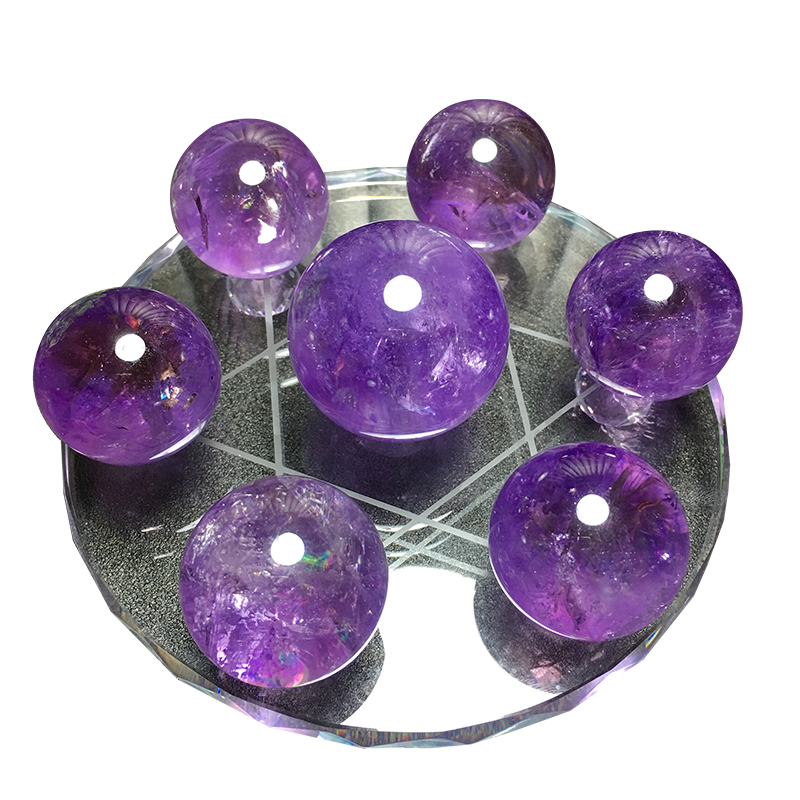 Bola kristal asli, susunan tujuh bintang, serbuk ungu putih, obsidian, batu kasar, hiasan, ruang tamu rumah, hiasan beranda