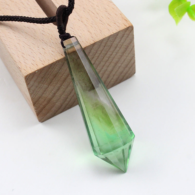 Pendulum kalung kristal asli, loket, fluorit hijau, batu kasar, loket, polihedron, aksesori untuk lelaki dan wanita, hadiah