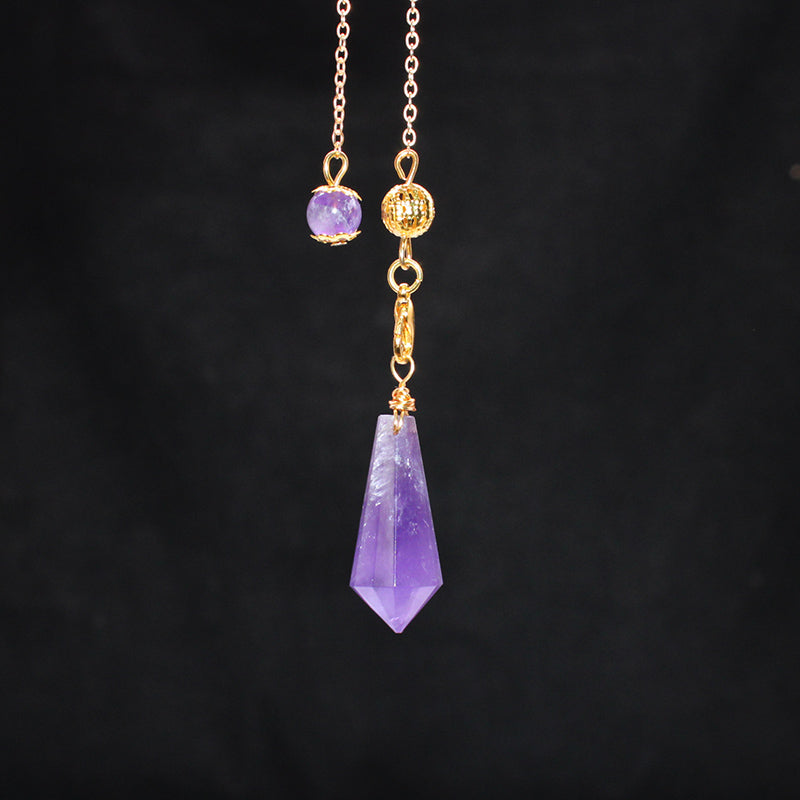 Loket pendulum amethyst asli, bijih batu mentah dengan loket rantai ekor, model lelaki dan wanita, hadiah hari jadi, barang kemas, rantai