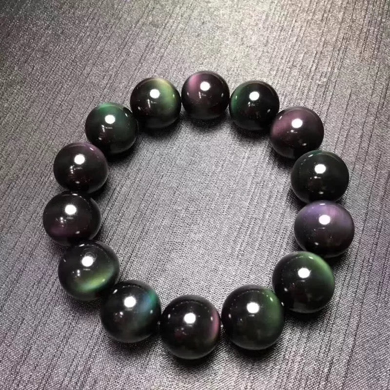 Gelang obsidian mata pelangi berganda semula jadi, model lelaki dan wanita, gelang bulatan tunggal obsidian mata dua, pasangan kristal positif