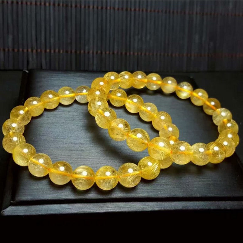 Gelang kristal asli, gelang kristal rambut emas Brazil, kristal titanium, kristal sutera emas, gelang, pasangan, pemindahan, barang kemas fesyen