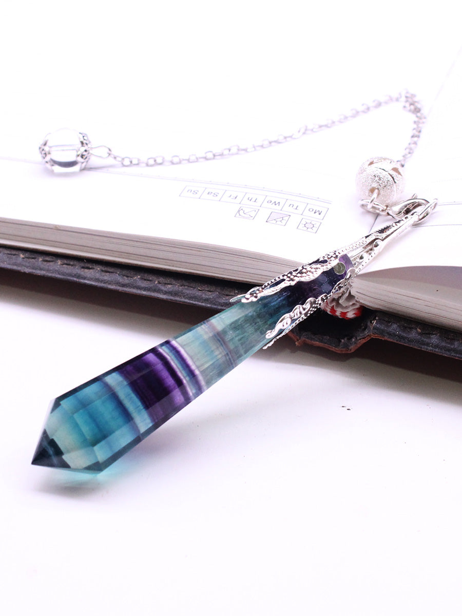 Loket pendulum kristal asli, fluorit berwarna, titik tunggal, batu kasar kristal, rantai leher lelaki dan wanita, hadiah, rantai ekor