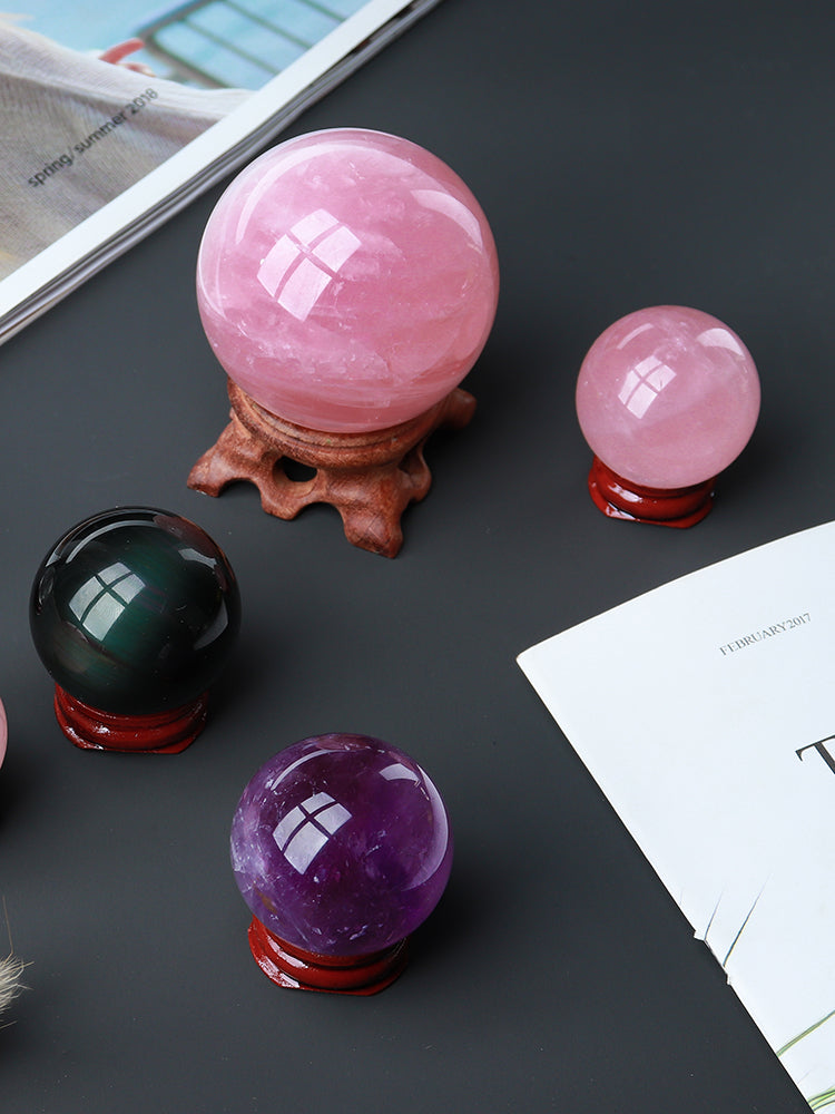 Natural Clear Quartz Sphere, Rose Quartz Sphere, Amethyst Sphere, Obsidian, Home Living Room, Office Desktop, Decoration