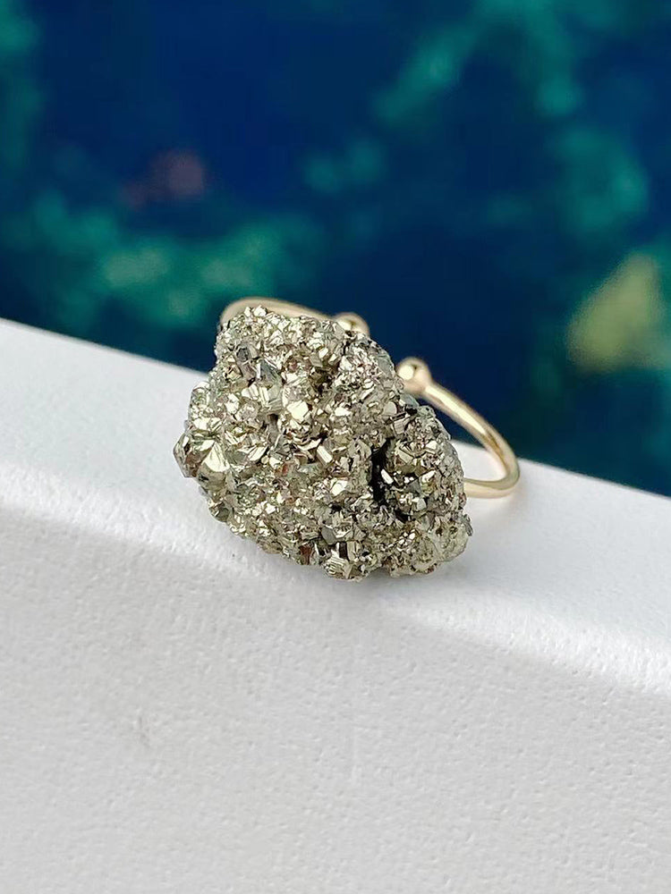 Crystal cluster chalcopyrite raw ore boutique ore ring mineral crystal stone specimen handmade jewelry Valentine's Day gift