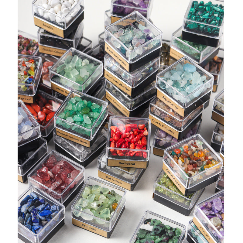 Natural crystal gravel ore specimen box rock mineral specimen decoration original stone crystal science teaching children's gift