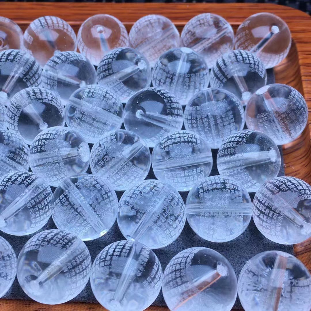 14mm asli, kristal putih, huruf, Sutra Hati, manik tunggal, manik bulat, aksesori ukiran diy