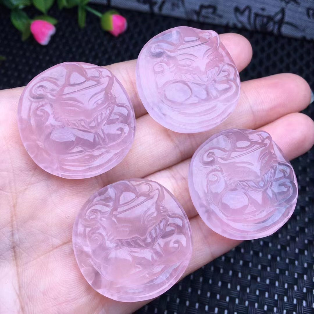 Natural rose crystal, pink crystal fox pendant, 29m, nine-tailed fox, diy accessories, accessories, matte finish, engraving plate, semi-finished products
