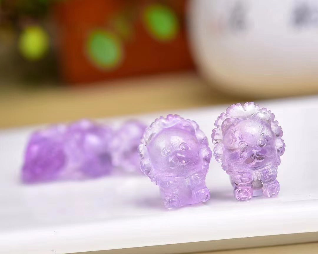Natural amethyst, little lion pendant, fashion and exquisite, diy accessories, carving accessories, fresh jewelry, men and women