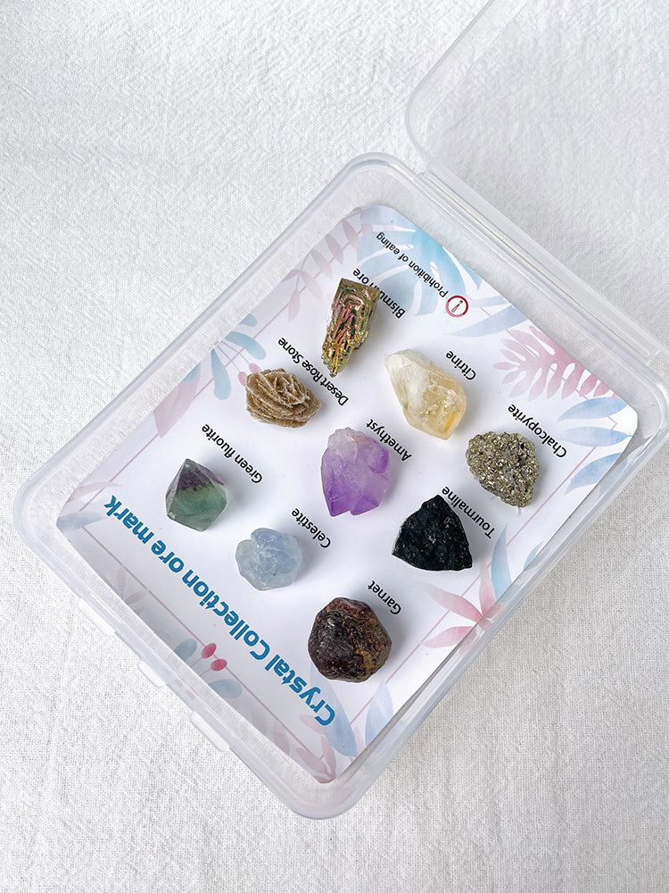 9 jenis spesimen bijih mineral kotak kayu kristal bahan bantu mengajar kristal asli perhiasan batu mentah batu akik kotak hadiah bijih mentah