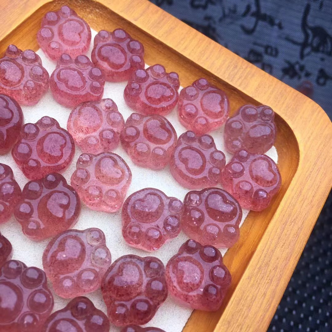 Natural Strawberry Crystal, Cat Claw, Cute Hand, 16mm, Small, DIY Accessories, Semi-finished Strawberry Crystal