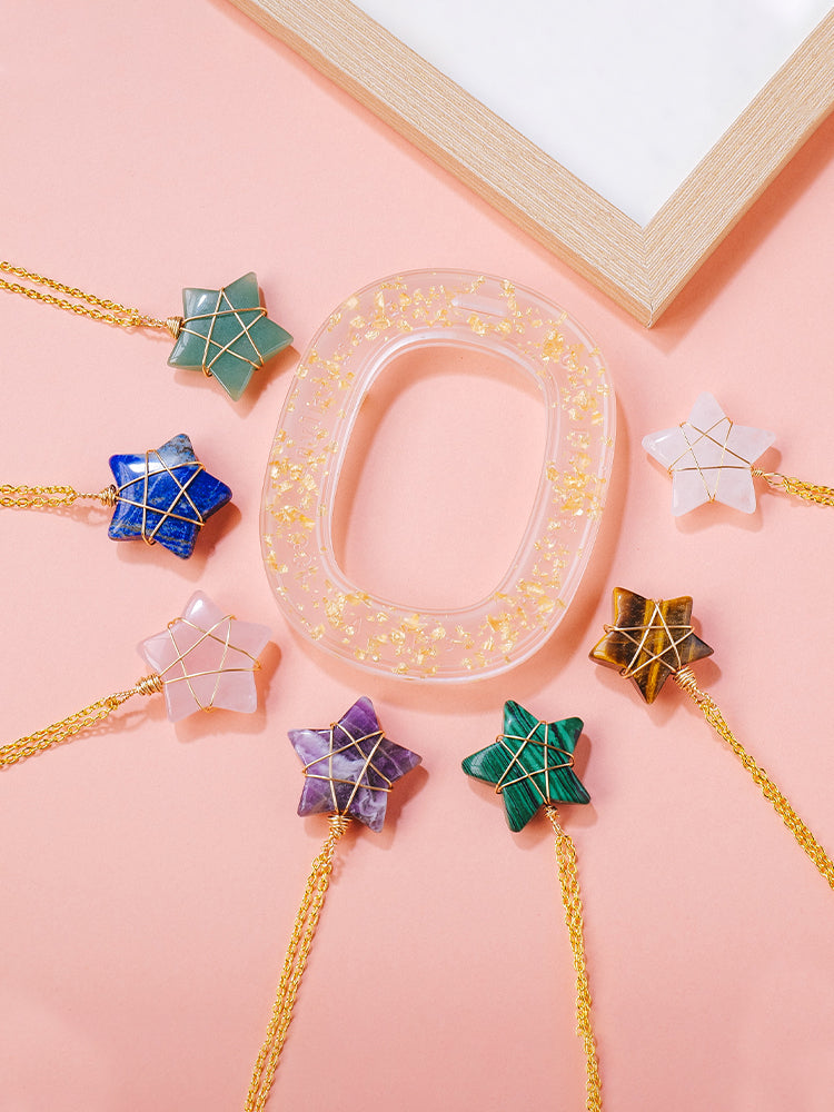 Natural crystal raw stone hexagonal prism ornaments double-pointed crystal column pentagram winding jewelry men and women pendants